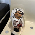 Halloween graffiti print crossbody bag with cartoon pumpkin, ghost and bat designs