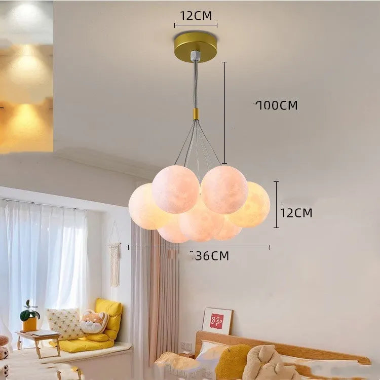 Nordic iron pendant chandelier with spherical PMMA diffusers in gold or black colour options
