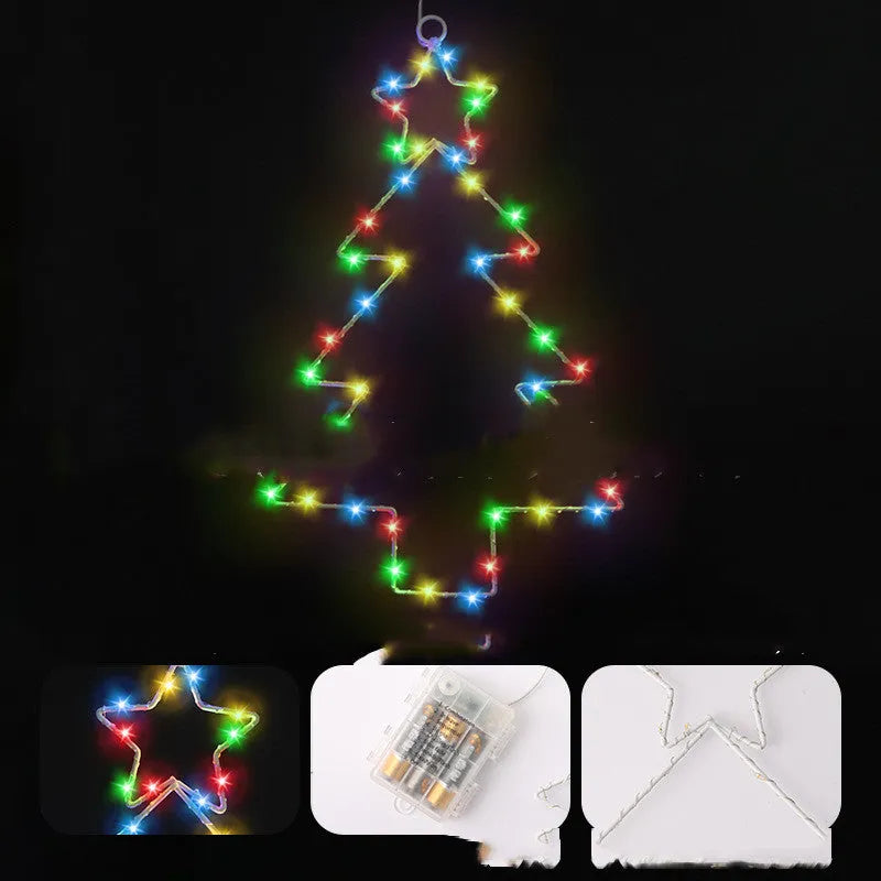 Christmas tree shaped LED string lights with iron frame, 40 lamp beads, white birch colour, 40x25cm, battery operated.