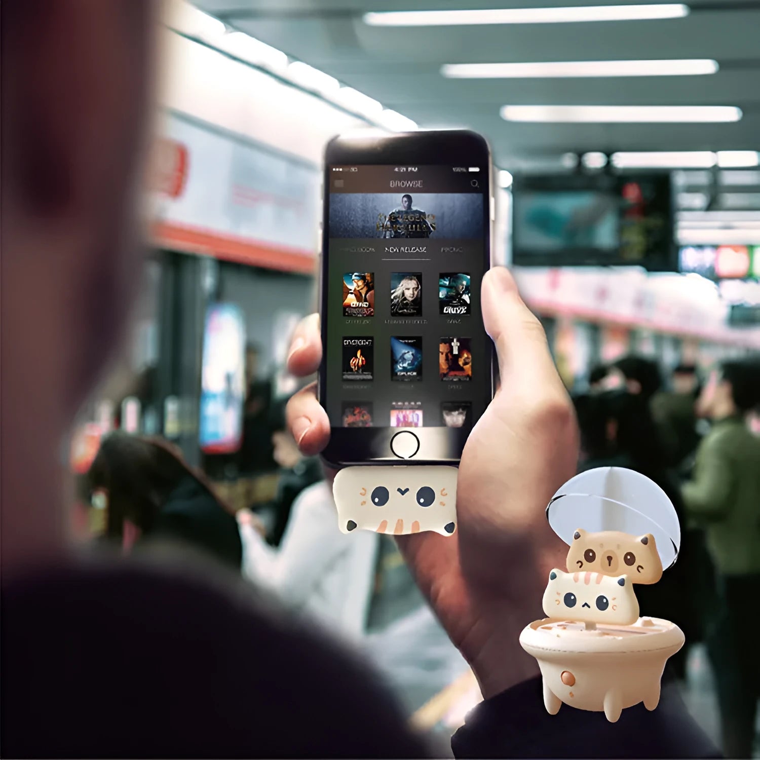 Cartoon bear and cat design power bank for Apple iPhone with soft case and Type C port