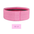 Squat resistance band hip ring in green, pink, or purple, made from latex silk and polyester webbing for fitness training.