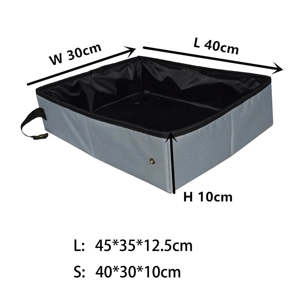 Grey folding cat litter box in 600D Oxford cloth with waterproof EVA lining, small and large sizes