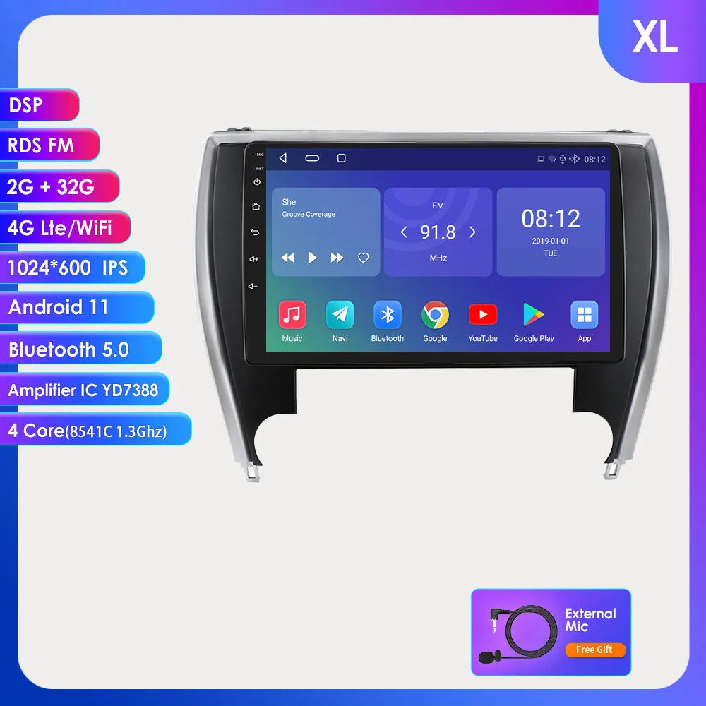10-inch car navigation and MP5 all-in-one unit for Toyota Camry 2015 dashboard.