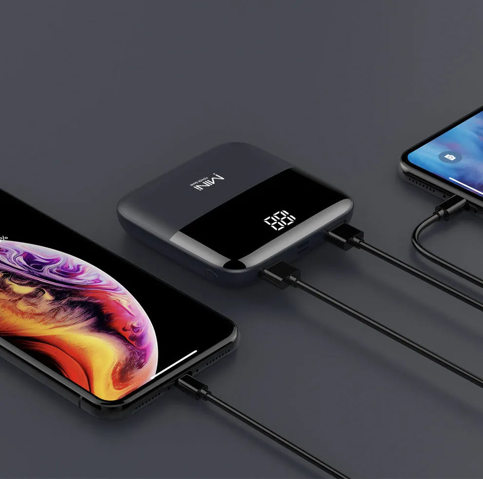 10000mAh portable power bank with digital display showing battery percentage