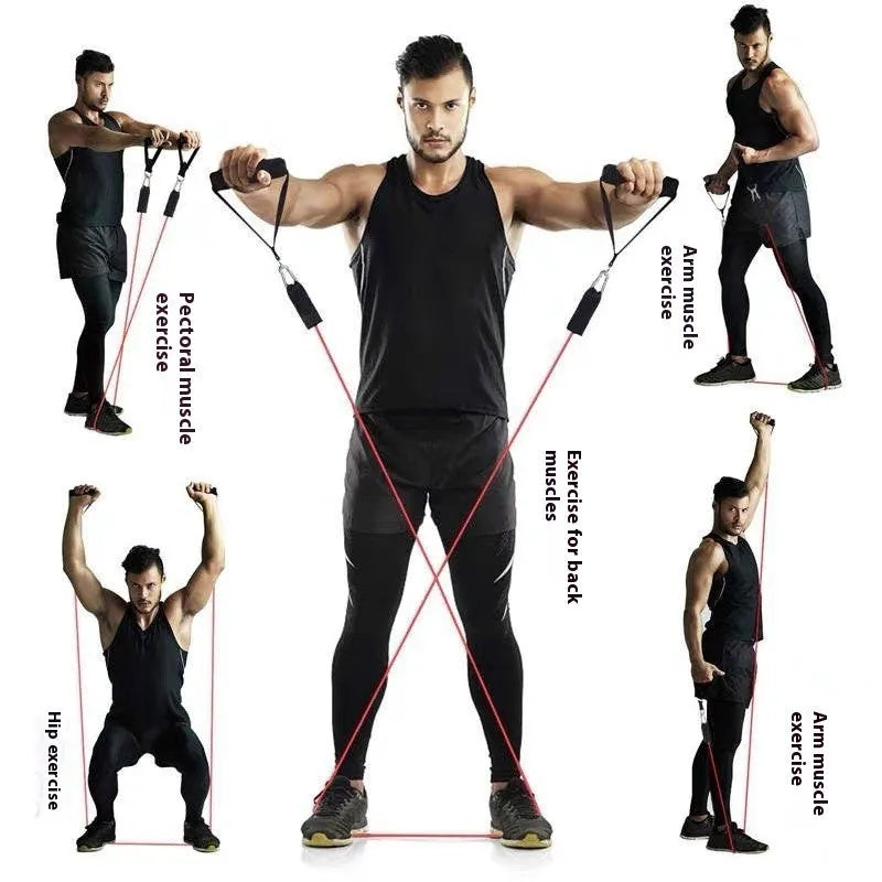 Multi-functional door sports 11-piece set with ABS pulling rope, shown with big hook and small hook options.