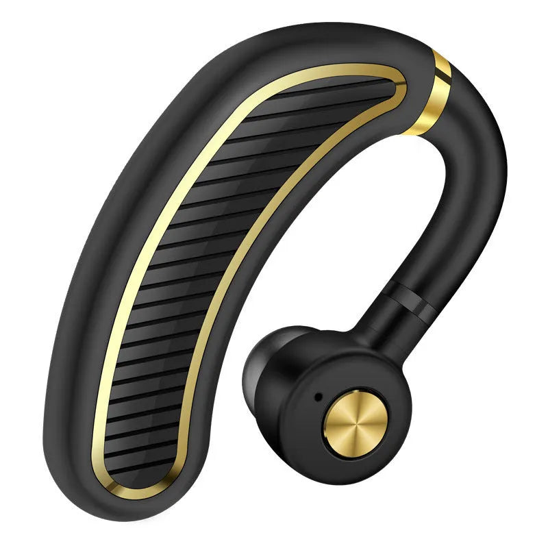 Sweatproof wireless earphones with long battery life in black gold, black silver, box, and white gold colour options