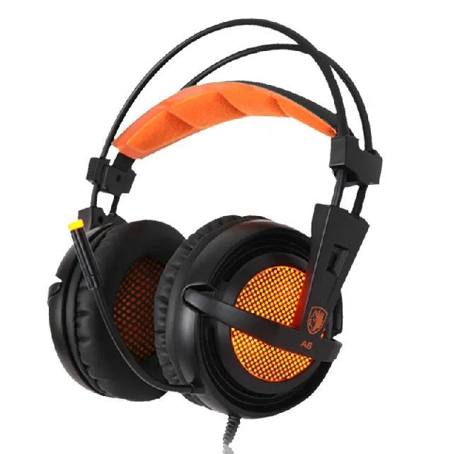 Black and white 7.1 channel USB gaming headset with LED lights, removable microphone, and padded headband