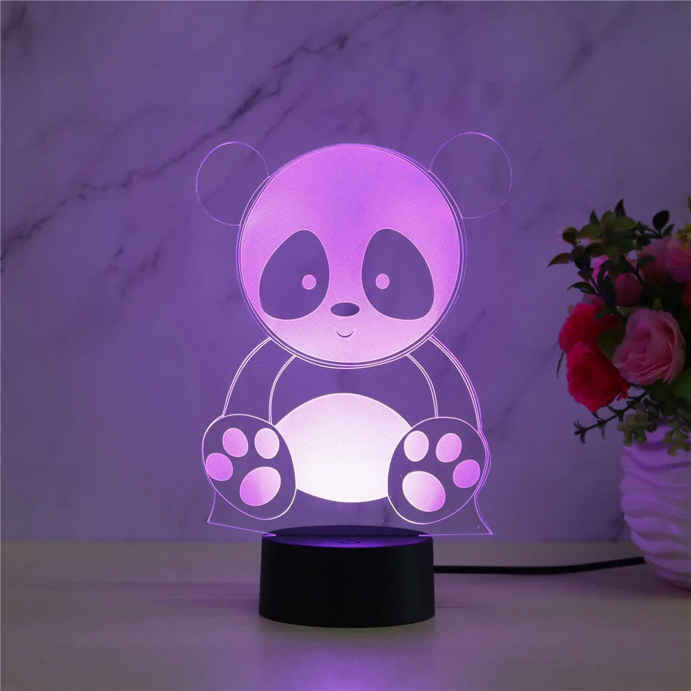 Panda touch remote control seven colour night light with acrylic board and ABS base