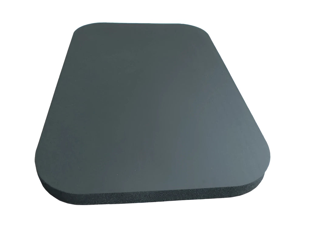 Black NBR foam yoga knee pad measuring 29x19x1.5cm with 15mm thickness for floor exercises