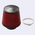 76mm mushroom head car air filter with PU and aluminium alloy body, 10cm inlet height, shown with clamp.
