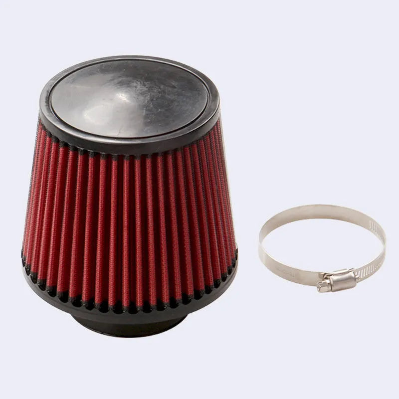 76mm mushroom head car air filter with PU and aluminium alloy body, 10cm inlet height, shown with clamp.