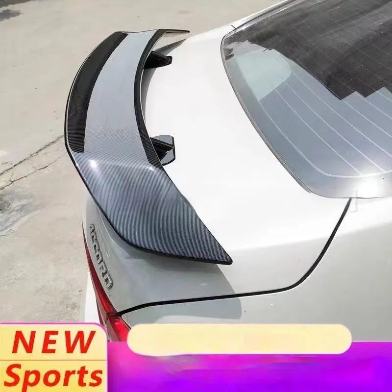 Universal punch-free ABS plastic car boot lid tail wing spoiler in bright black finish
