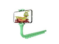 Black flexible rubber phone holder with suction cup base and long worm arm extended.