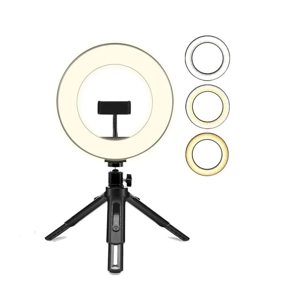 10-inch ring macro flash live fill light with two-section telescopic lamp for mobile phone, plug-in 5000K, 500-1000mm range