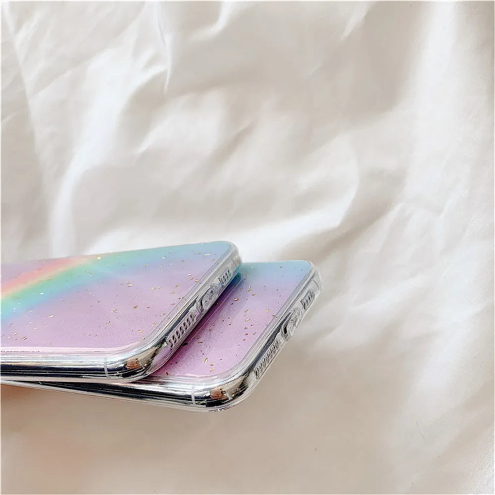 Rainbow gradient phone case with stripe patterns for iPhone models