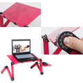 Adjustable laptop table stand in black with mouse panel and built-in USB fan, folding aluminium-magnesium alloy frame, 42 x 26 x 45-49 cm