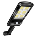 Black solar-powered motion sensor street light for outdoor garden and driveway security lighting