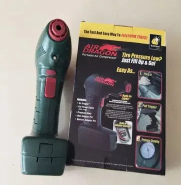 Portable 12V car tyre inflator with digital pressure gauge and LED light for emergency use