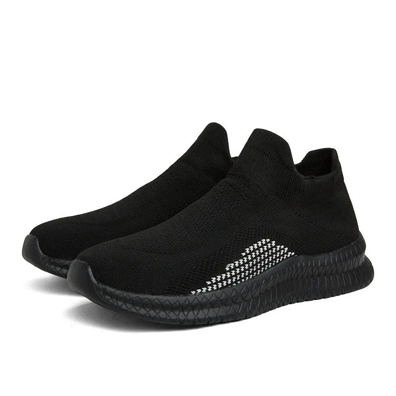 Men's low-top Flyknit popcorn stitch casual sneaker in blue, shown from the side.