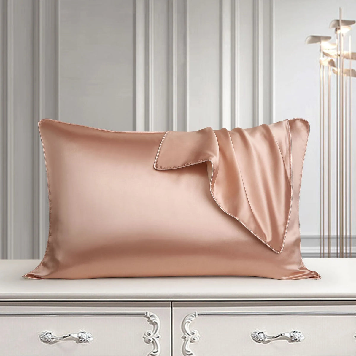 Mulberry silk pillowcase with rope trim in bean paste purple colour
