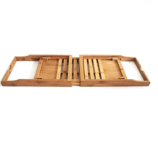 Natural bamboo bathtub storage frame with one shelf, designed for desktop placement in the bathroom.