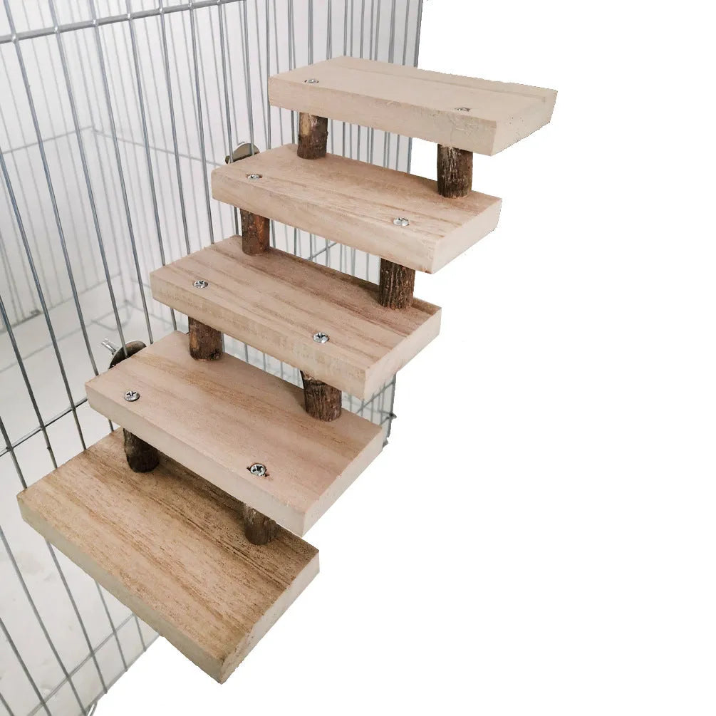 Wooden log stairs pet toy with five steps, 10cm wide, colour B, for small animal cages