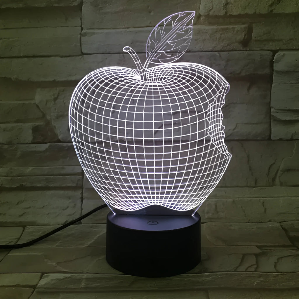 3D fruit colourful LED night light with touch control and seven colour options on acrylic shade
