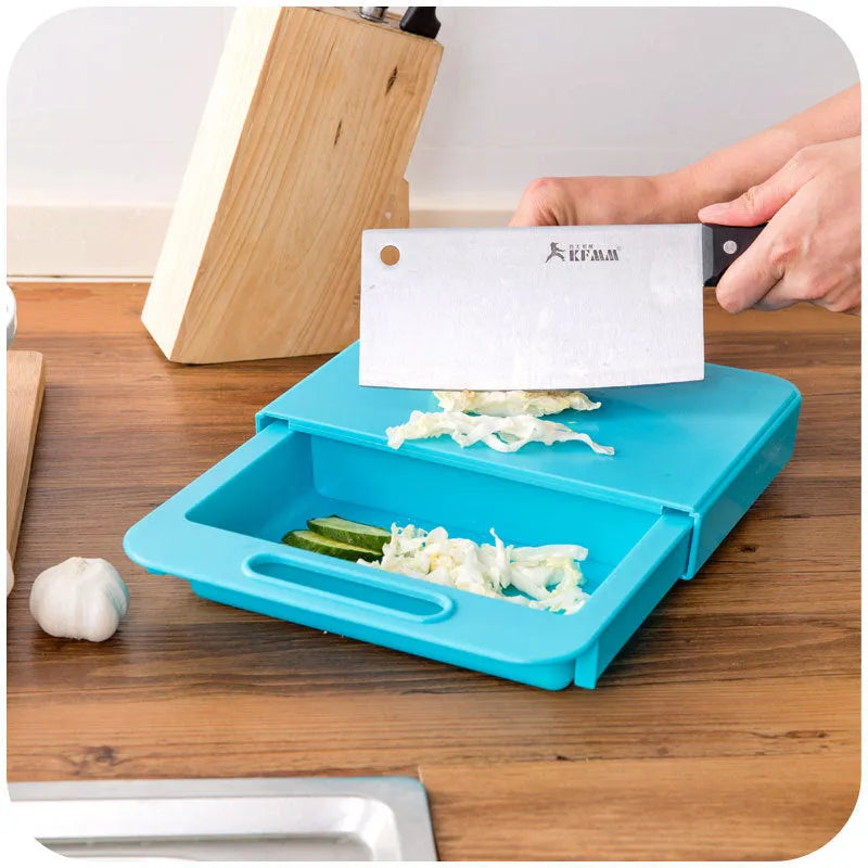 Multifunction kitchen chopping block with sink drain basket in blue, measuring 36x23x4cm, with PP surface and TPE handle