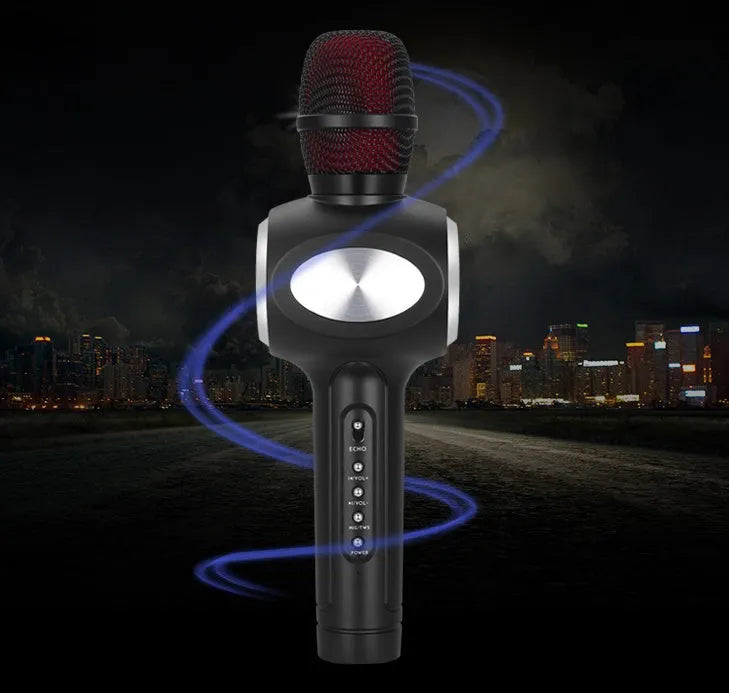 Yaerjia E108 black mobile microphone with built-in speaker for portable karaoke singing