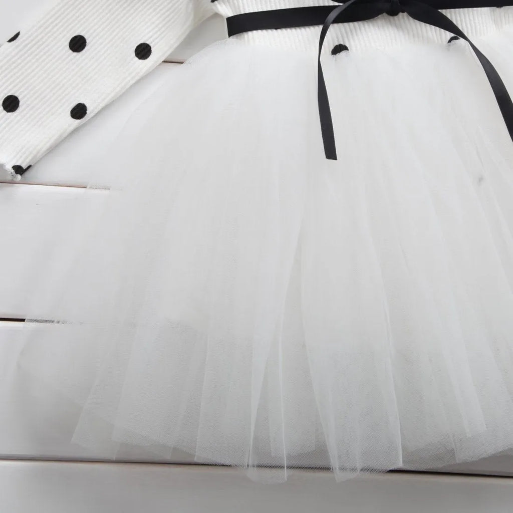 Baby girls long sleeve lace tutu dress in black, pink, or white for 1st birthday parties and christenings