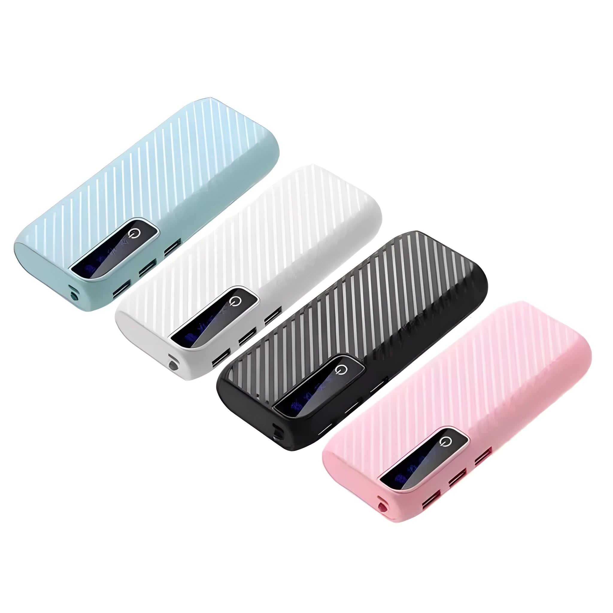 20000mAh mini power bank showing dual USB ports and compact 142mm length design