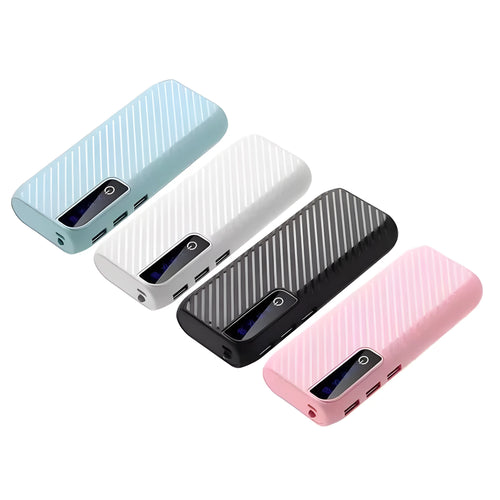 20000mAh mini power bank showing dual USB ports and compact 142mm length design