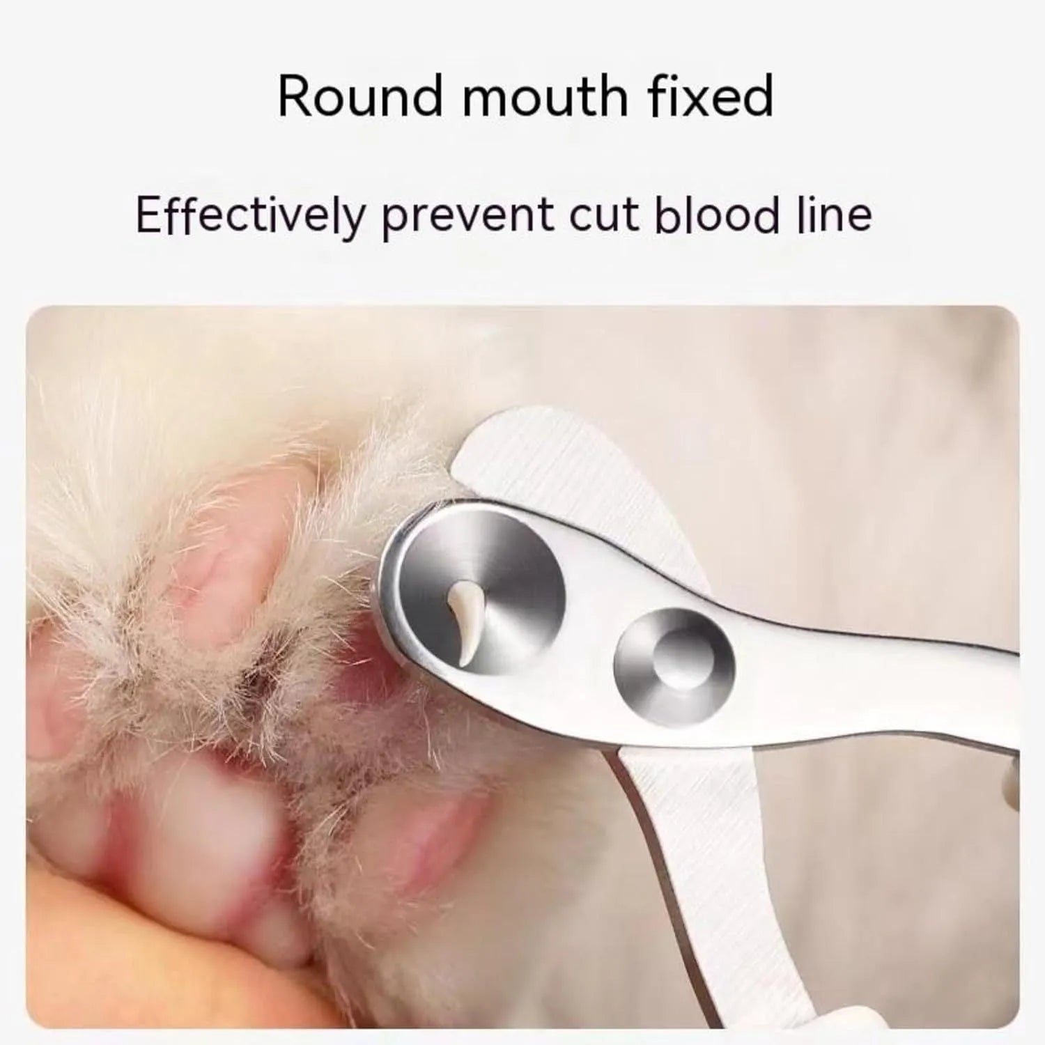 Blue pet nail clippers with circular cutting hole and cushioned non-slip handle for cats and small animals.