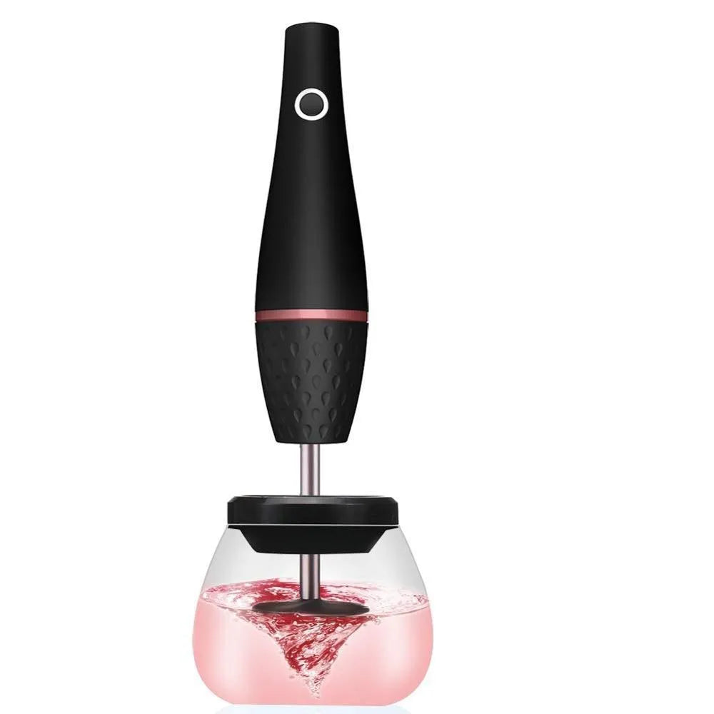 Black electric makeup brush cleaner with ABS body and charging power source.