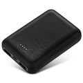 Ultra-thin black or white power bank showing multiple USB ports and 10,000mAh capacity