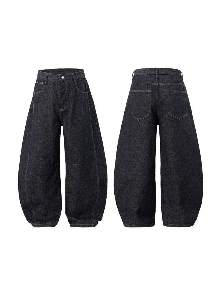 Men's original cow colour wide-leg denim trousers with mid waist for leisure wear