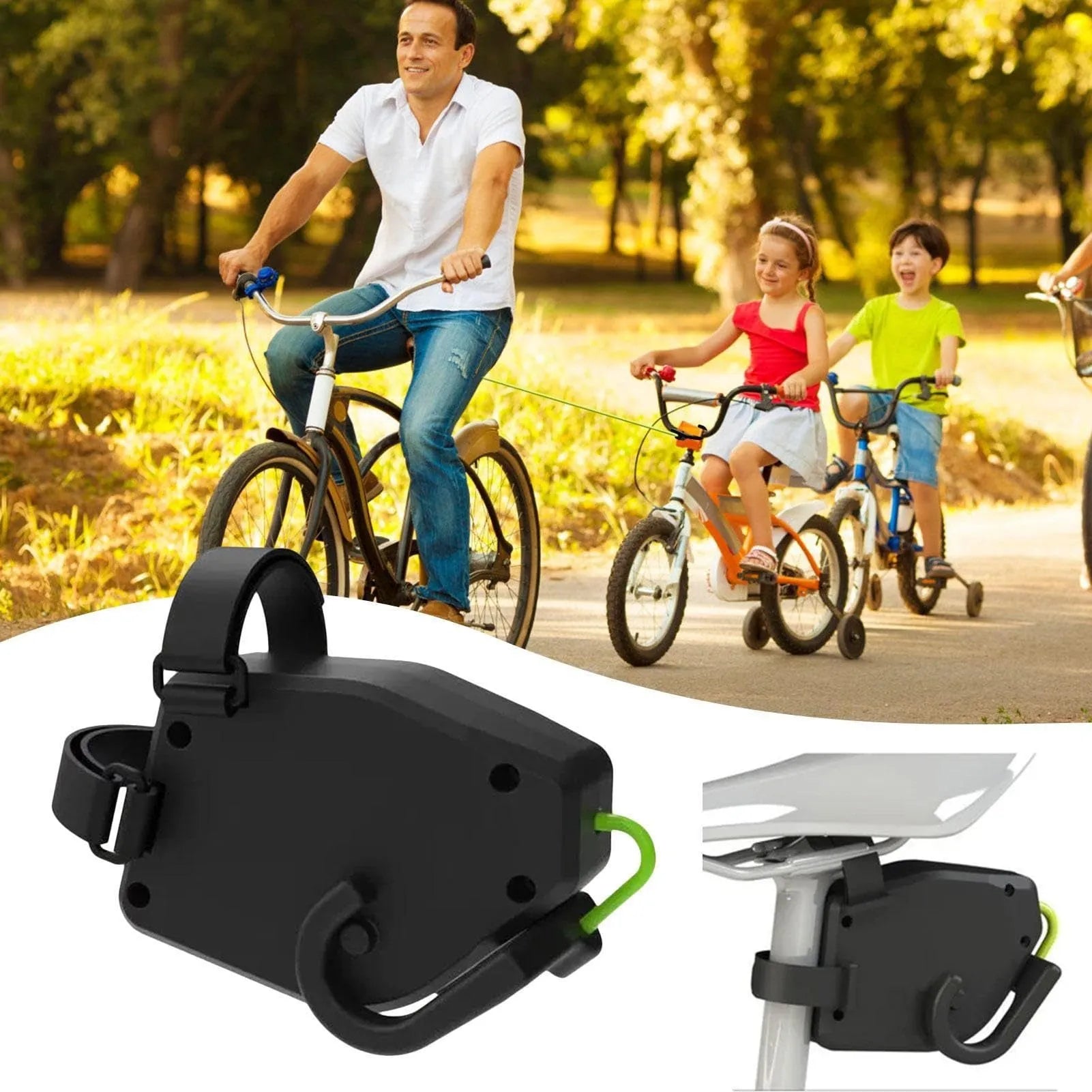 Black plastic trailer rope for connecting bicycle trailers to mountain bikes