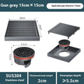 304 stainless steel courtyard deodorant floor drain with gun grey ABS plastic core, 15x15 cm square frame