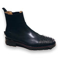 Black high-top leather business casual shoes showing cowhide upper and leather sole construction
