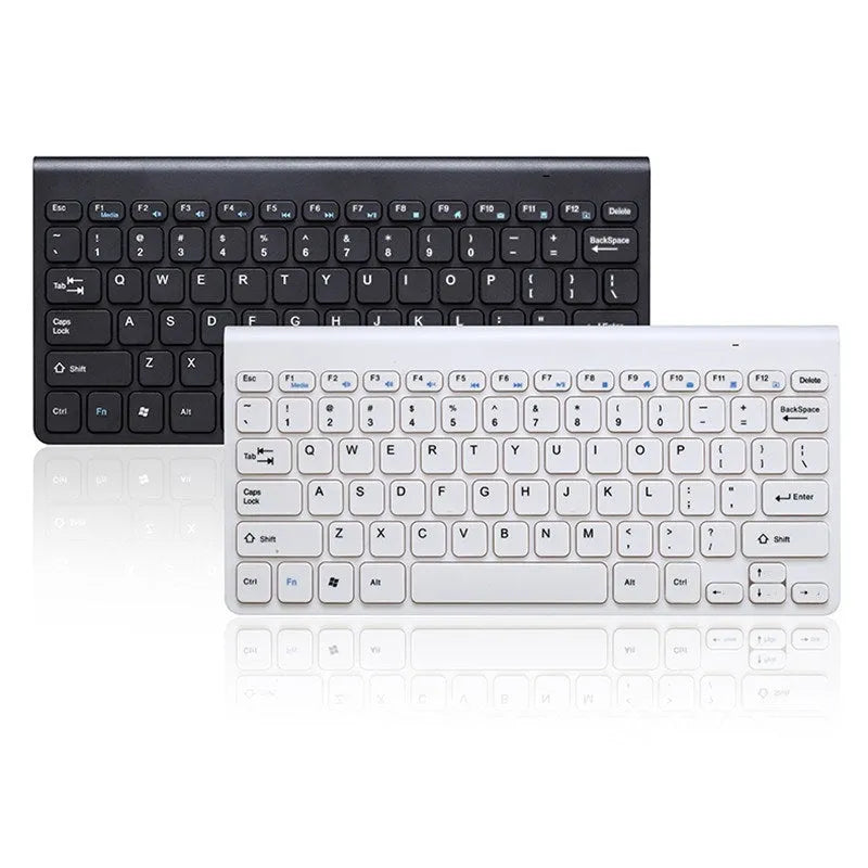 Black and white wireless keyboard and mouse set showing 78 keys and 4 mouse buttons
