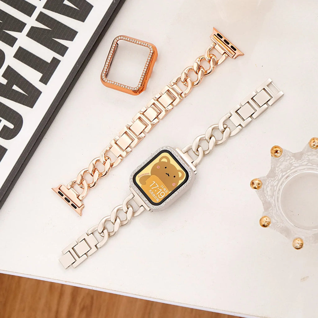 Silver metal chain link Apple Watch strap with 22mm lugs on a watch case