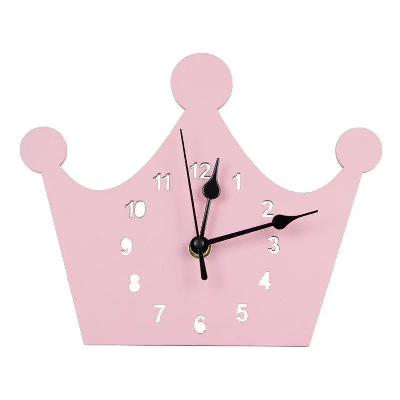Cartoon wooden wall clock with alien and animal designs in multiple colours