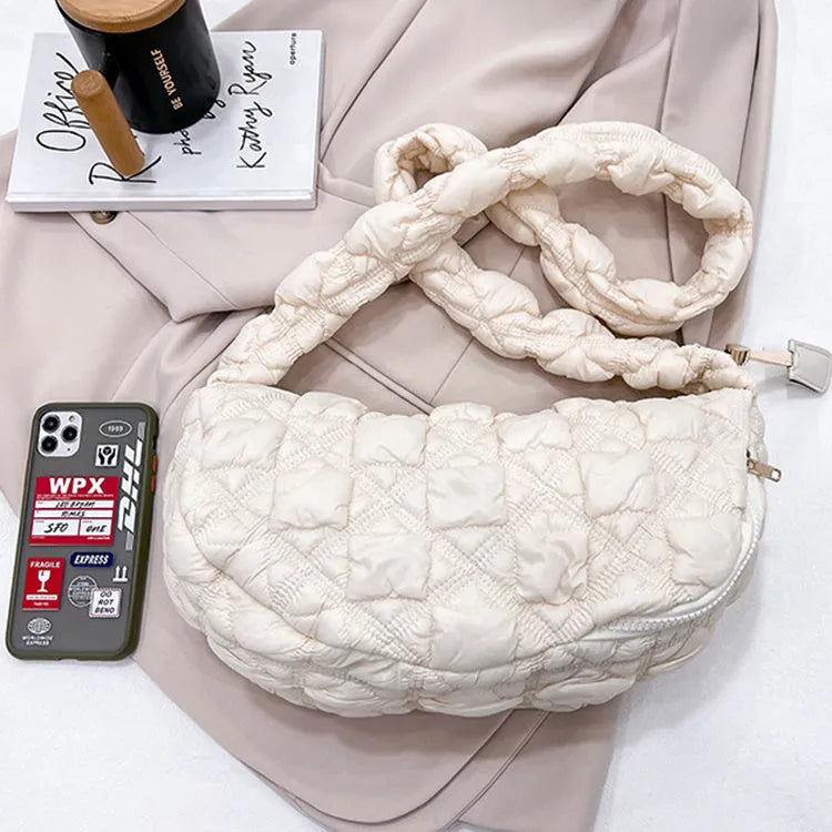 Women's nylon shoulder messenger bag in solid colour with adjustable strap showing dimensions 35cm wide by 20cm high