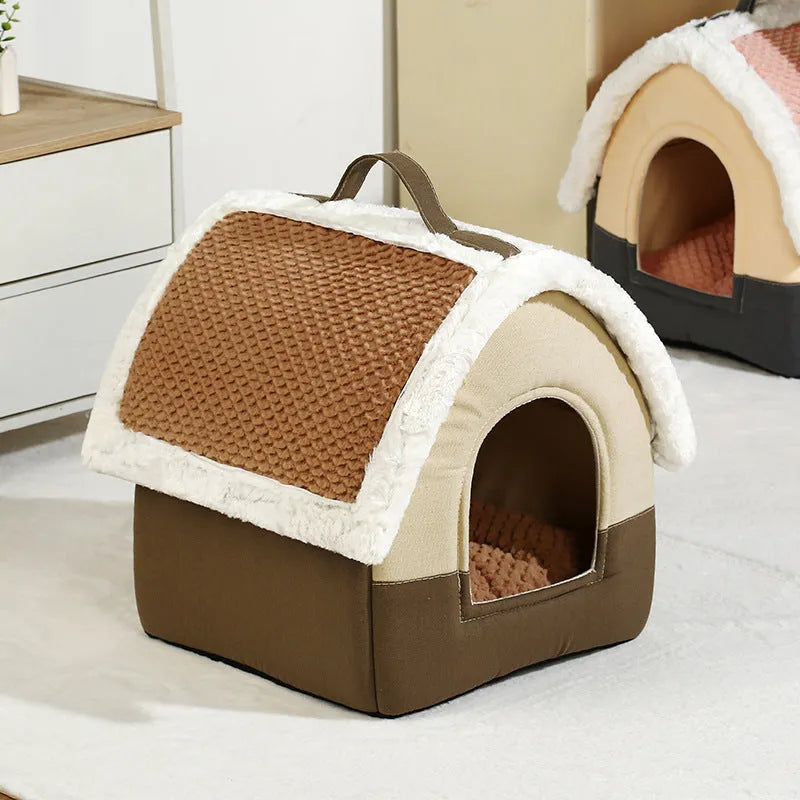Foldable pet bed for small dogs and cats in coffee, grey or pink, small 33 x 33 x 30 cm or large 42 x 42 x 38 cm