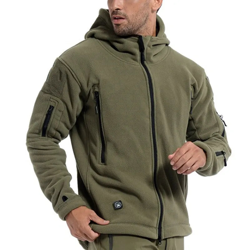 Men's military tactical hooded soft shell jacket in polyester cotton, Army Green, sizes S to 2XL
