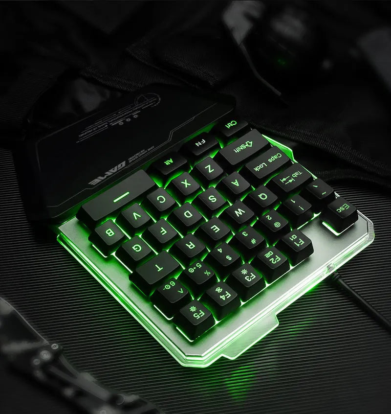 G40 Flow black one-handed gaming keyboard with RGB backlit keys and USB cable