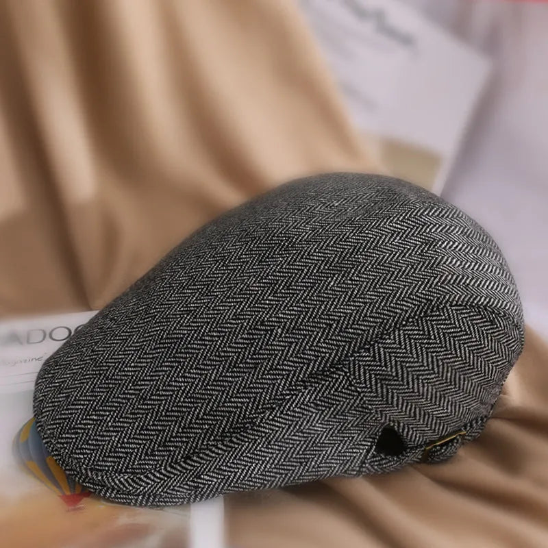Autumn winter unisex herringbone beret cap adjustable 55-60cm shown in black