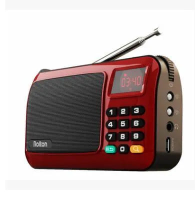 Rolton W405 portable FM radio and MP3 speaker in gold, blue or red colour with LED screen and carrying strap