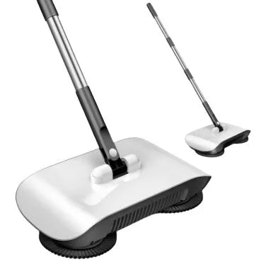 Hand push sweeper with broom, dustpan, and trash bin, 360 degree rotating brush, PP, powder colour, 102x33x16.3 cm
