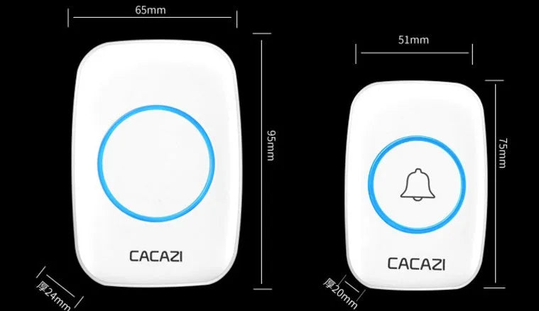 Wireless doorbell transmitter and plug-in receiver unit on a white background.